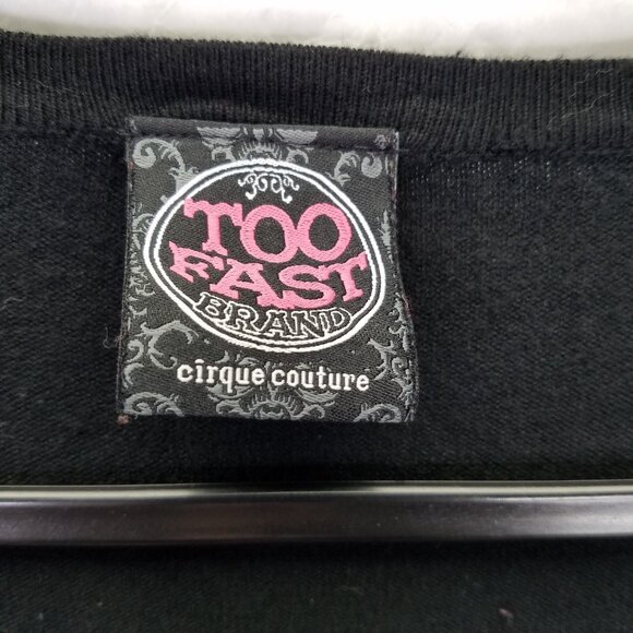 Too Fast Cardigan Womens XL Sugar Skull Bow Embroidery Button Stretch Knit Black - Picture 12 of 16